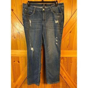Earl Jean Women Sz 18W Blue Stretch Boyfriend Distressed (0860)